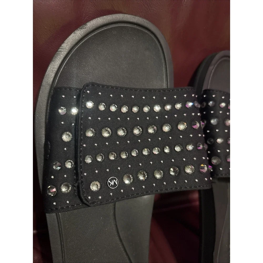 Michael Kors MK Rhinestone Diamond Black Slides Sz 8